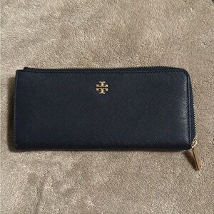 Tory Burch Navy Wallet with Gold Logo